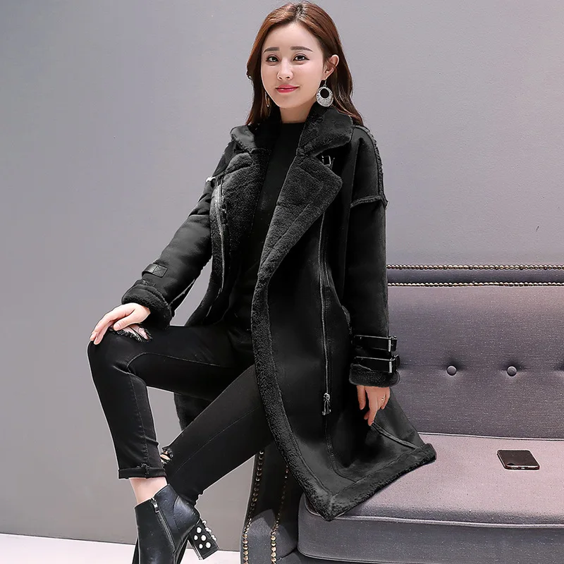 CACARE, теплое модное длинное пальто, куртки для женщин,, осенне-зимнее пальто, куртка F0102, замша, ягненок, флис, 2 варианта, с карманами