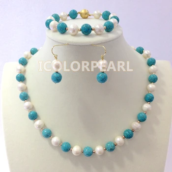 

WEICOLOR 9-10mm White Nearround Natural Freshwater Pearl Jewelry Set With A Magnet Clasp