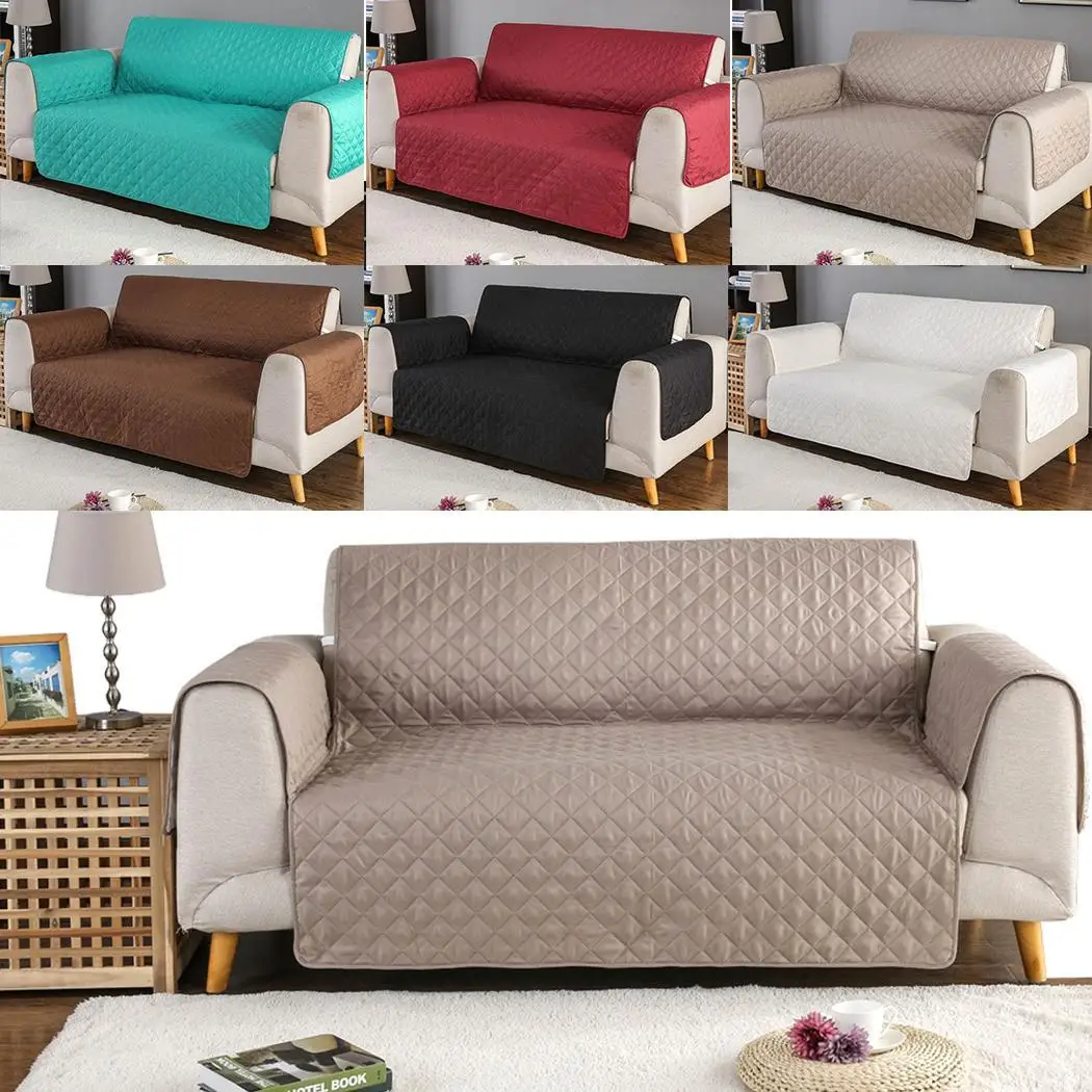

Removable Sofa Cover Solid Color Washable with Arm Slipcovers Khaki, Coffee, Black, White, Green, Red