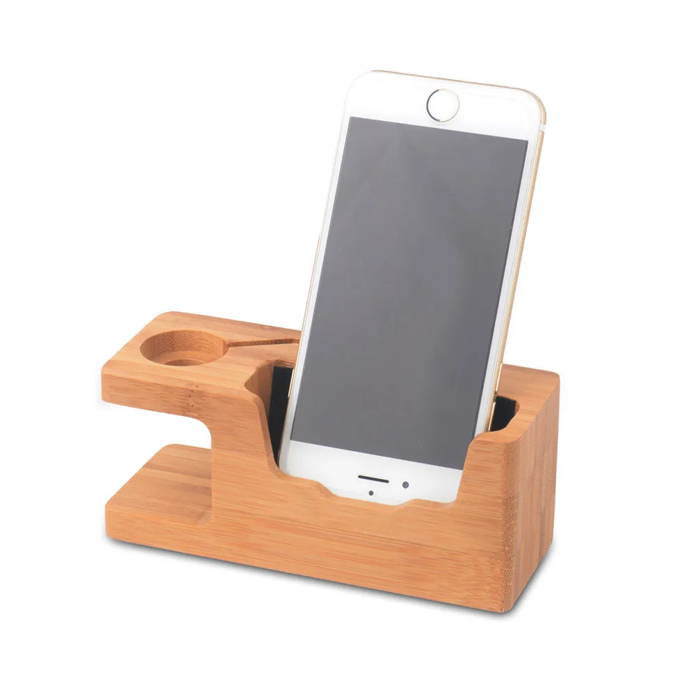 Support et station de charge en bois 2 en 1 pour votre Iphone et