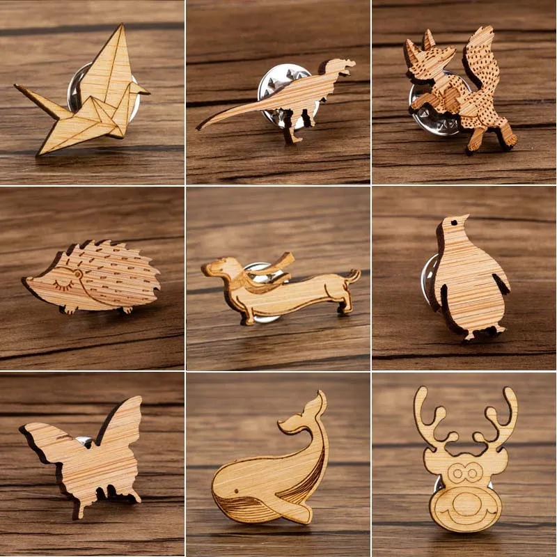 

Hfarich Cartoon Cute Little Wood Otter Whale Dog Fox Brooch Pins Animal Wooden Brooches Jewelry For Women Men Kids Birthday Gift