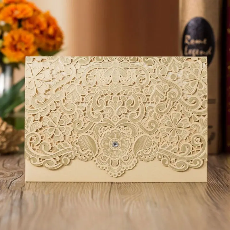  Invitation Card 10 Pieces Of European Laser Hollow Hot Stamp Blank Inner Page Wedding Invitation - 33019716324