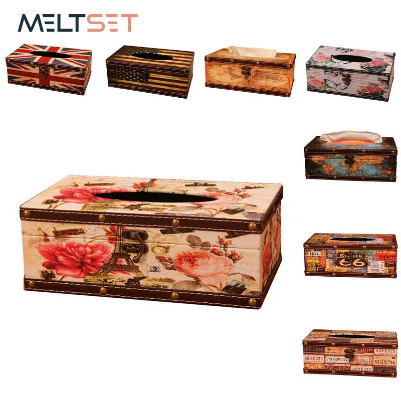 

Wooden Tissue Box Container Towel Napkin Tissue Holder Paper Dispenser Retro Tissue Holder Case for Home Office Decoration