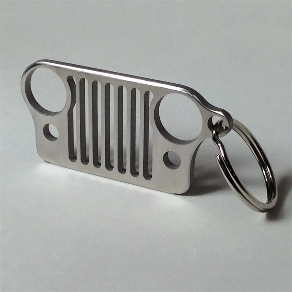 

1 pc Car Key Chain Stainless Steel KeyChain Key Ring for Jeep Grill CJ JK TJ YJ XJ