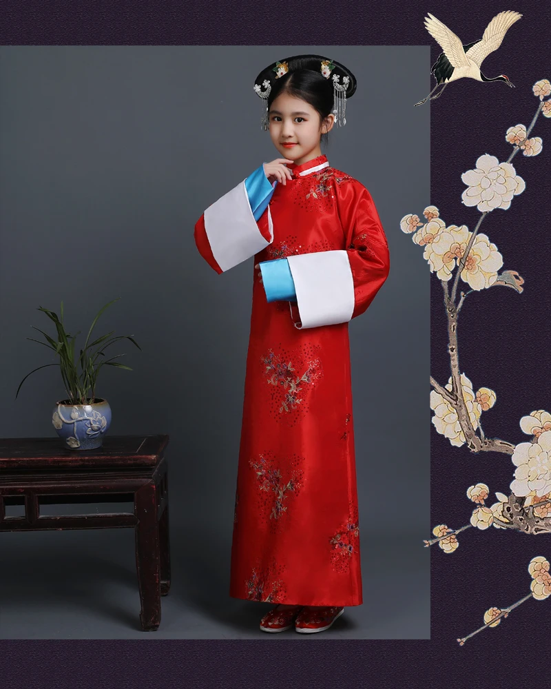 Детское платье принцессы в древнем китайском стиле династии Цин Традиционный китайский придворный костюм для девочек, для маскарада, для сцены, детская одежда Hanfu