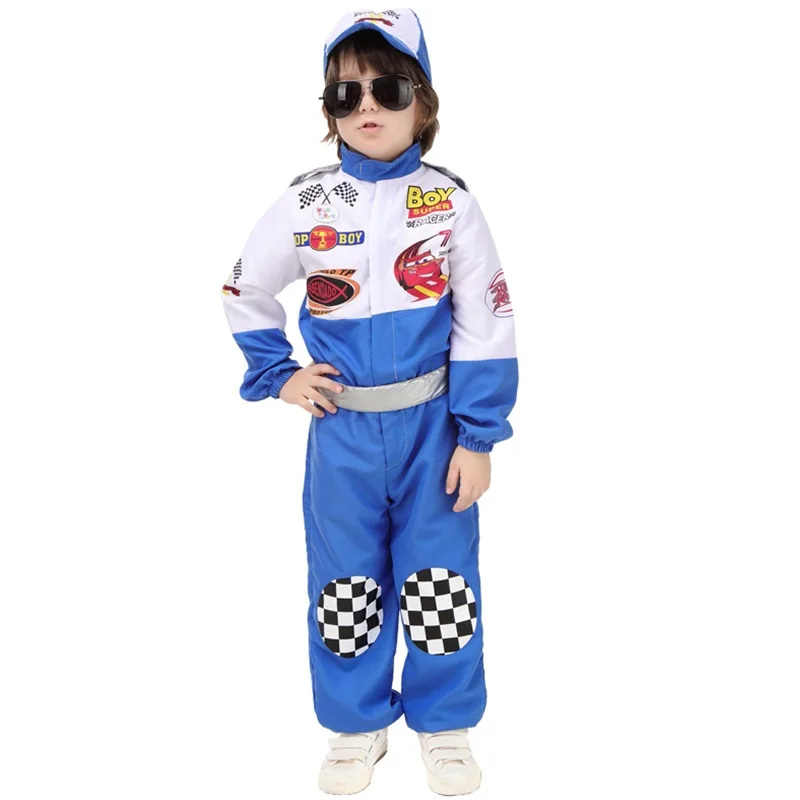 Race Car Uniform Halloween Cosplay Children Costumes Blue Racing Driver ...