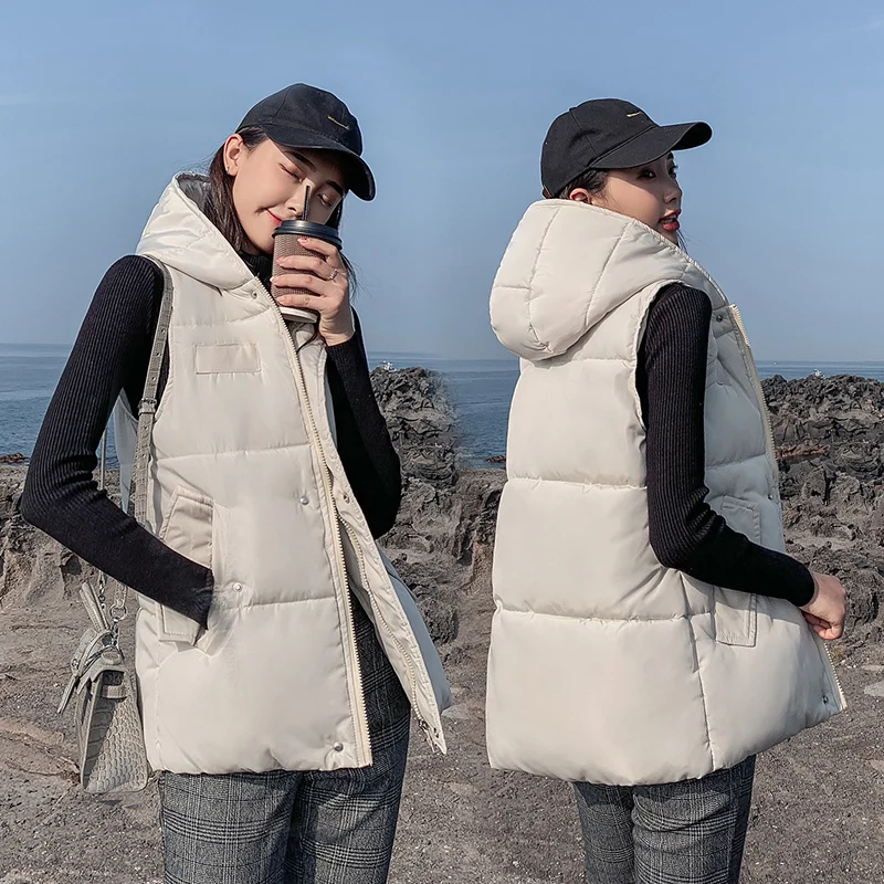 SWREDMI Autumn And Winter Vest Women Thick Warm Cotton Vest Hooded For Girls Waistcoat Regular Sleeveless Casual Jacket Coat