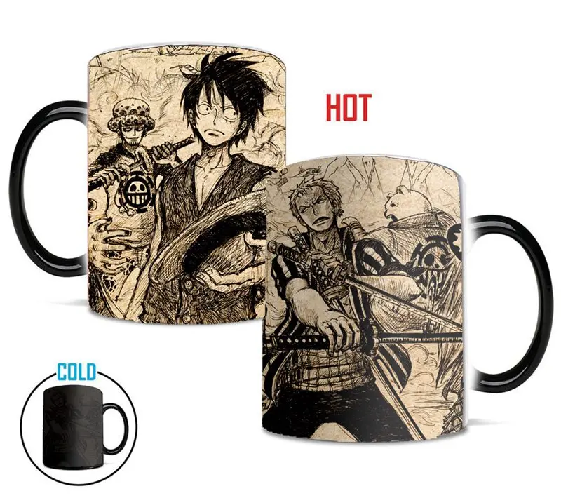 

1pcs Hand Painted Design ONE PIECE Color Changing Mug Cool Japan Anime Luffy Ceramics Magic Coffee Milk Cup