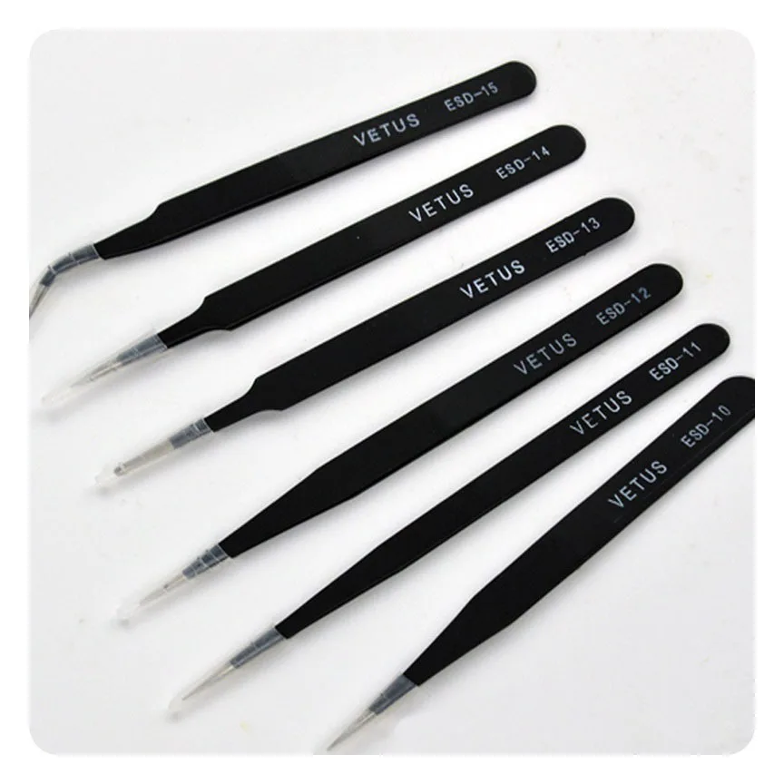 

Super quaility 6x ESD Safe Anti-Static Stainless Steel Tweezers Set Maintenance Repair Tools