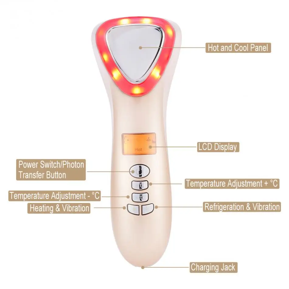 Pro Hot & Cold Ultrasonic Skin Care Machine Acne Removal Anti-aging Pore Vibration Face Lifting IPL Photon Beauty Instrument | Красота и