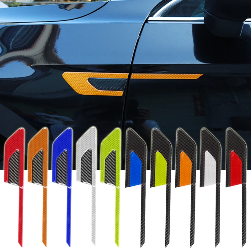 

Car Styling Carbon Fiber Reflective Stickers Car Door Side Warning Sticker Reflective Decal For Mazda Ford Toyota BMW Honda Audi