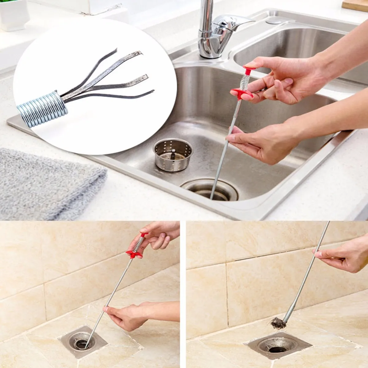 Drain Unblocker Stick Snake Pipeline Dredge Tool Cleaner Hair Remover ...