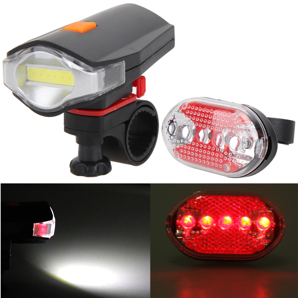 

Bicycle Front Rear Lights Set COB LED White Bike Cycling Front Light+5 LED Night Rear Tail Red Bicycle Taillight Lights+Holder