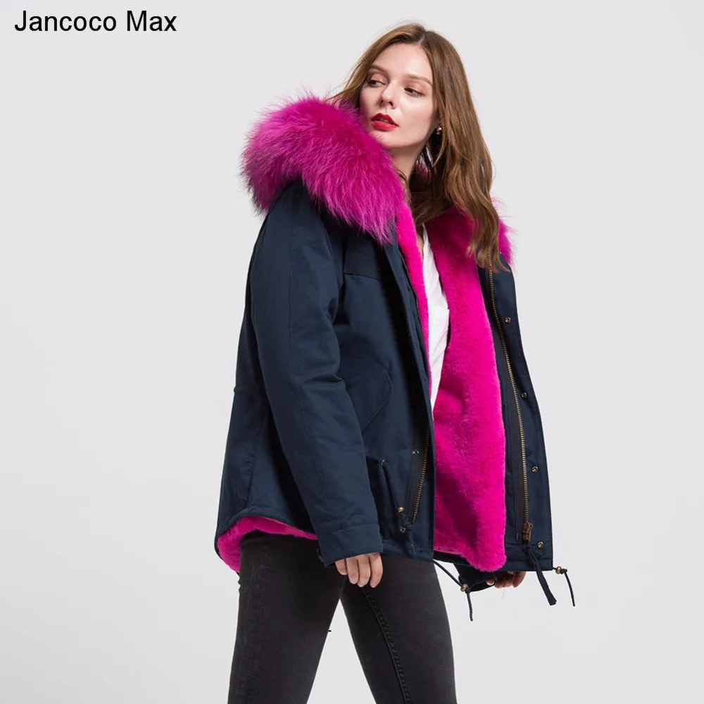 Jancoco Max 2019 Съемная куртка Паркера из натуральной енота большой меховой воротник парка отделкой Зимние теплые внутри пальто с капюшоном S1722