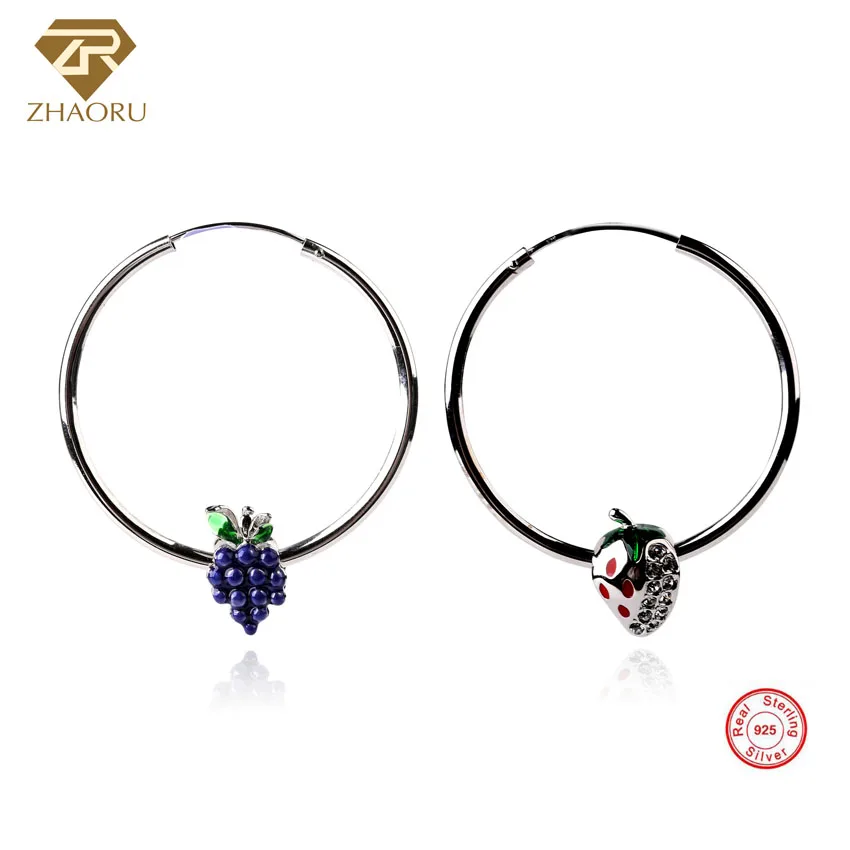 

ZHAORU Authentic 925 Sterling Sliver with Ear Loop Earrings Enamal Crystal Earring Pandore Charm Fashion Jewelry for Women Gift