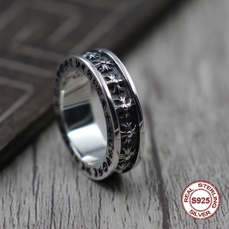 

S925 pure silver men's ring individuality The punk style Do old restoring ancient ways ring of the crucifix Gift to your lover