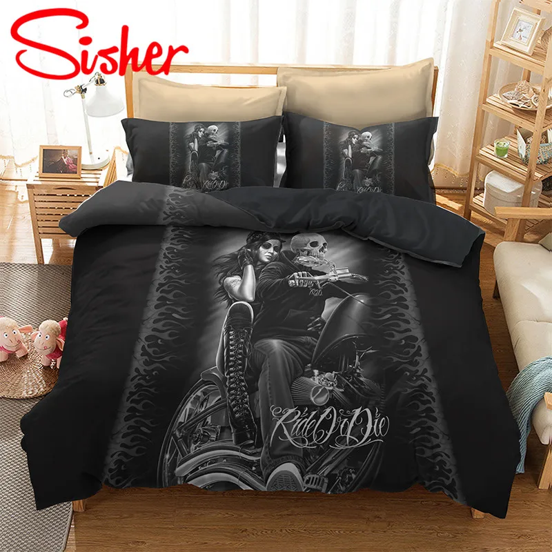 

Sisher Bedding Sets 3D Skull Bed Linen For Adult Duvet Cover Set Size Twin Double Full Queen King Capa De Edredom