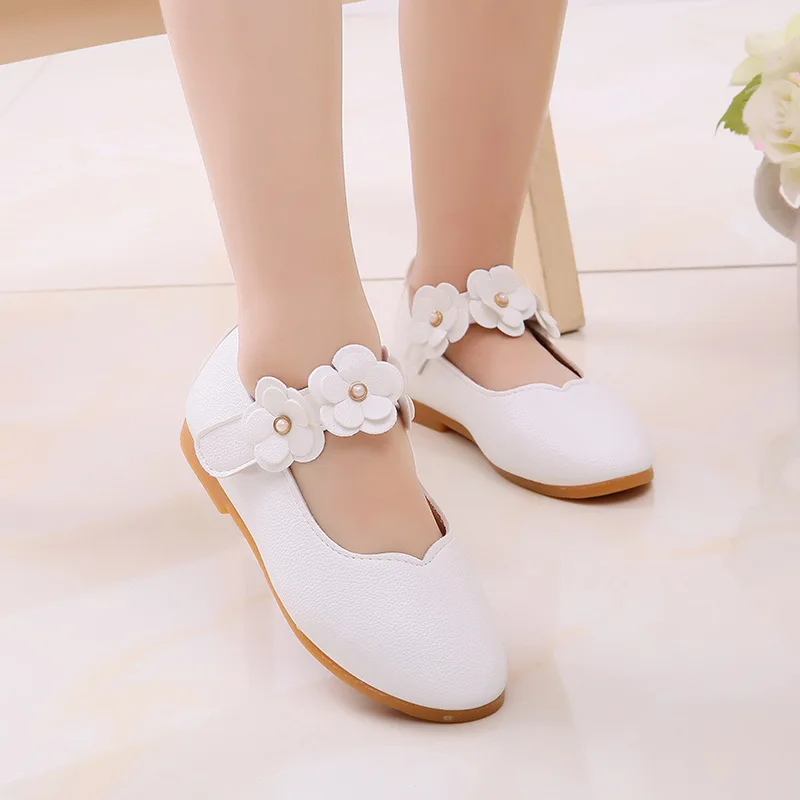 White Pink Kids Toddler Flower Children Girls Wedding Party Dress Princess Leather Shoes For Teens Girls Dance Shoes New 4