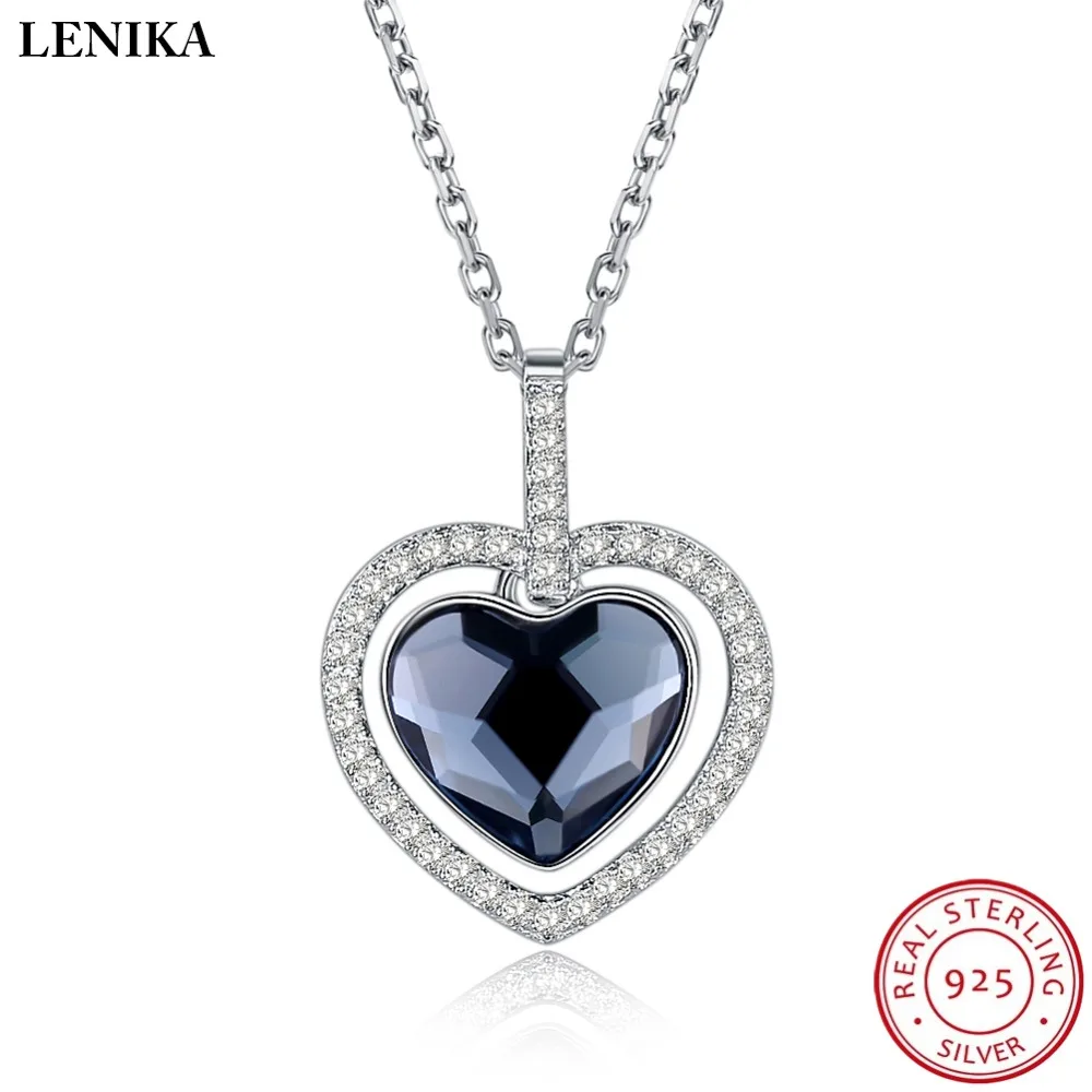 

LEKANI Necklaces For Women Fashion Heart-shape Crystals From Swarovski Necklaces Pendants Real 925 Silver