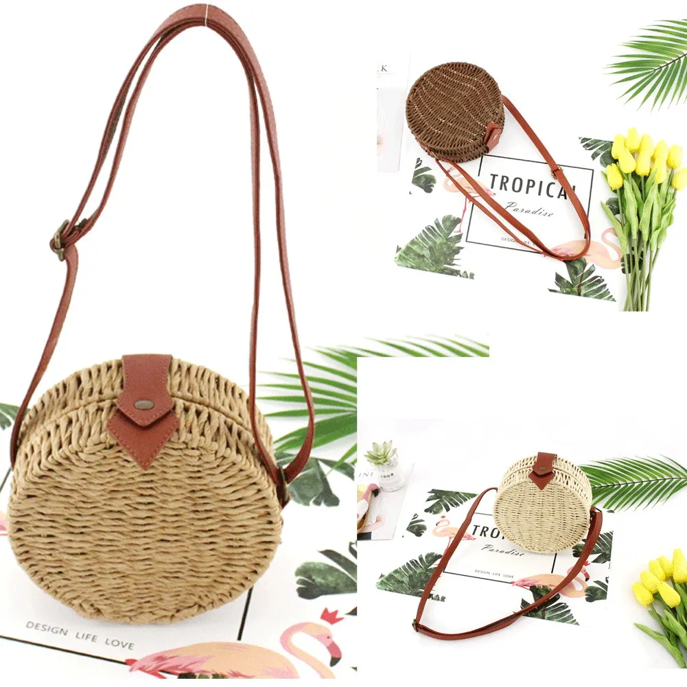 

Bags For Women 2019 Newest Style Straw Retro Bag Girl Hot Sale Handwoven Round Rattan Handbags Knitted Crossbody Bag Tote