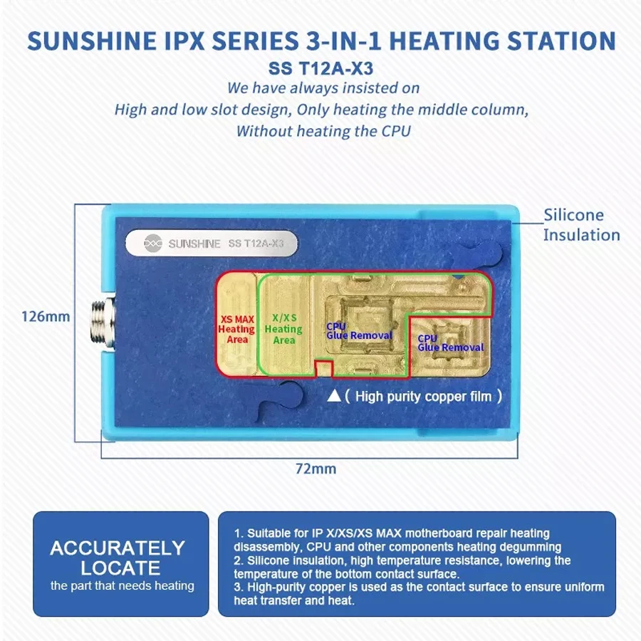 SUNSHINE 3 в 1 нагревательная станция SS T12A-X3 для IPhone X XS MAX PCB cpu тепловыделительная нагревательная пластина платформа для удаления клея