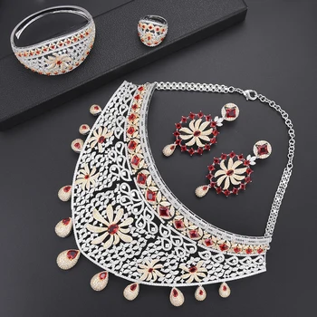 

Bride Indian Collar Necklace women accessories bridal jewelry sets Dubai African Necklace Earrings set Bangle Ring Jewelry
