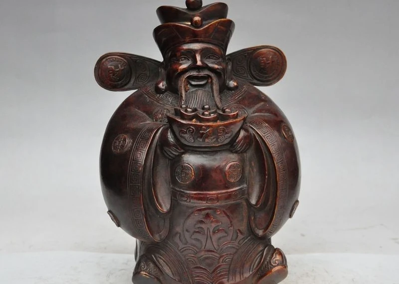 

11"Chinese folk Bronze Mammon Wealth God Jambhala Yuanbao Money Coin Rich Statue