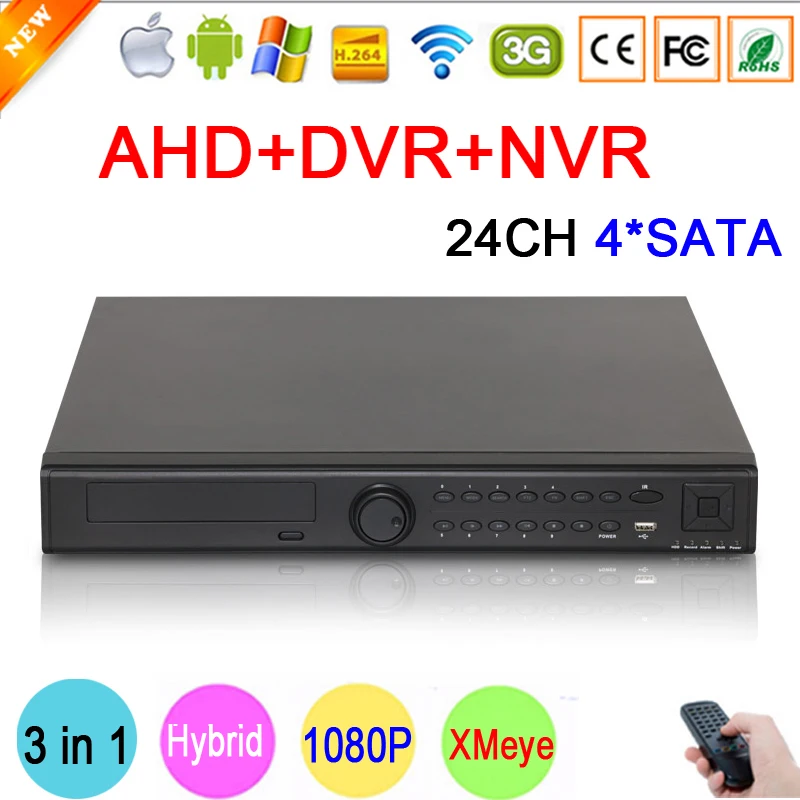 Hi3531A 24CH 4 SATA 1080P/1080N/960P/720P/960H Three in One Hybrid Coaxial NVR AHD DVR Surveillance Video Recorder Free Shipping