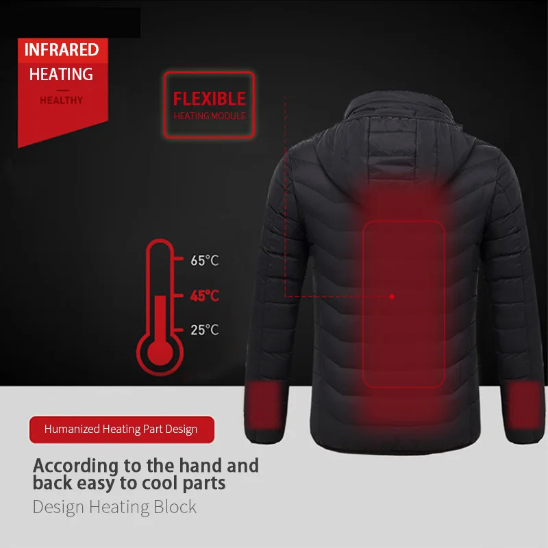 

USB Heated Hooded Jacket Coats Adjustable Temperature Control Waterproof Windbreaker Outdoor Winter Jackets Softshell Women Men