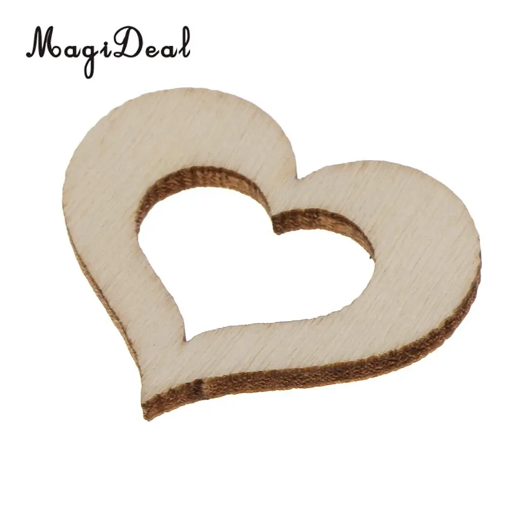 100Pc MDF Cut Wood Hollow Heart Shapes Natural Wooden Embellishment for Wedding Table Scatter Confetti Decoration Ornament Craft