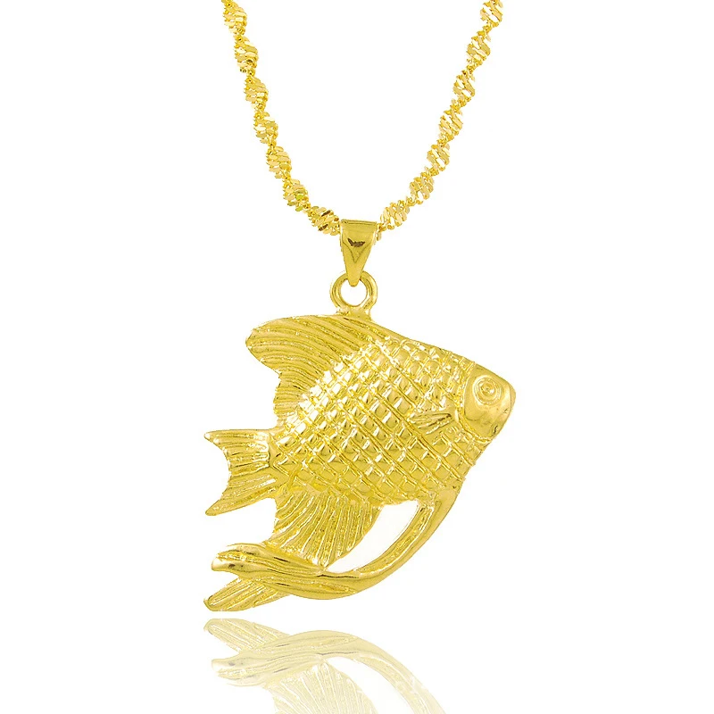 

High Quality 24K Gold Color Gold Fish Pendant Necklaces Jewelry Wholesale 45CM Chain Woman Necklaces