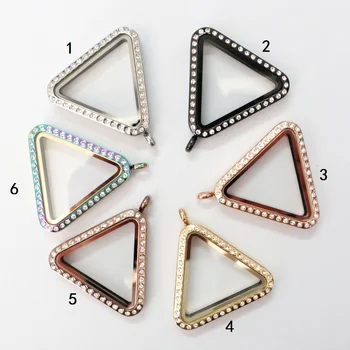 

10pcs Triangle magnetic floating locket with rhinestone living floating charm locket pendant for women necklace