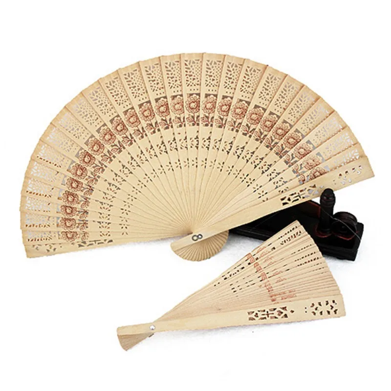 

New Folding Wooden Carved Sunflower Fragrant Hand Fans Chinese classical wooden fan for Home Decoration Crafts Gifts For Women