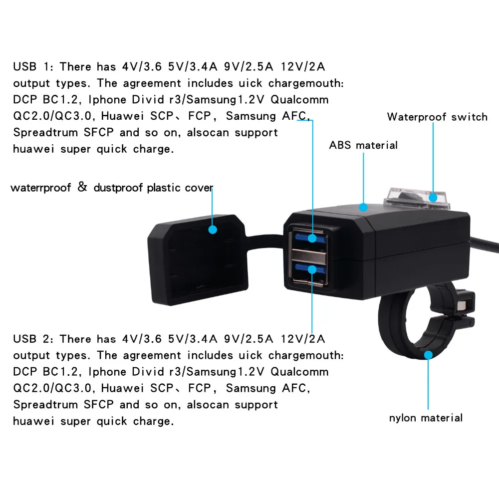 USB зарядное устройство мотоциклетная розетка двойной USB зарядное устройство светодиодный вольтметр+ переключатель зарядное устройство адаптер питания 45