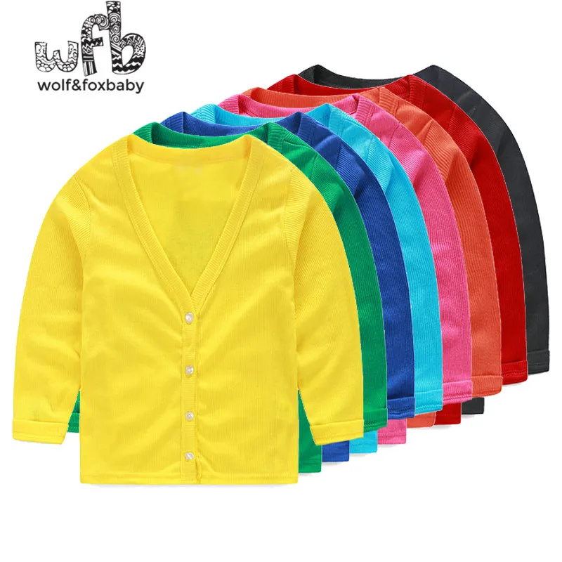 Retail 3-10years Baby Child V-neck Cardigan Jacket Coat Candy Colors Long SleeveBoy Korean Spring Fall