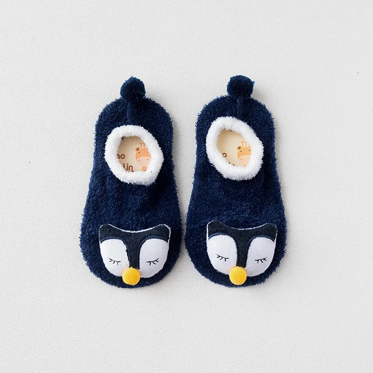 Хлопковые детские носки для девочек и мальчиков от 1 до 8 лет, весна-осень, нескользящие носки-тапочки с рисунками животных на резиновой подошве, TS162 - Цвет: navy blue bear