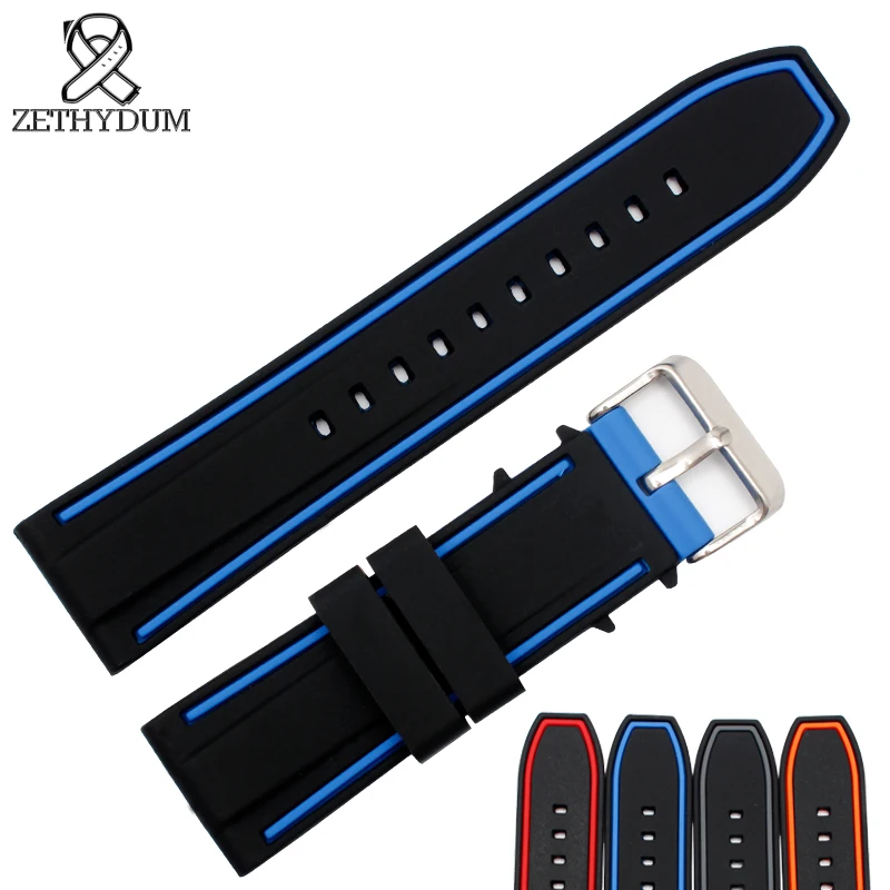 Silicone watch strap waterproof rubber bracelet 20 22 24 26mm black red ...