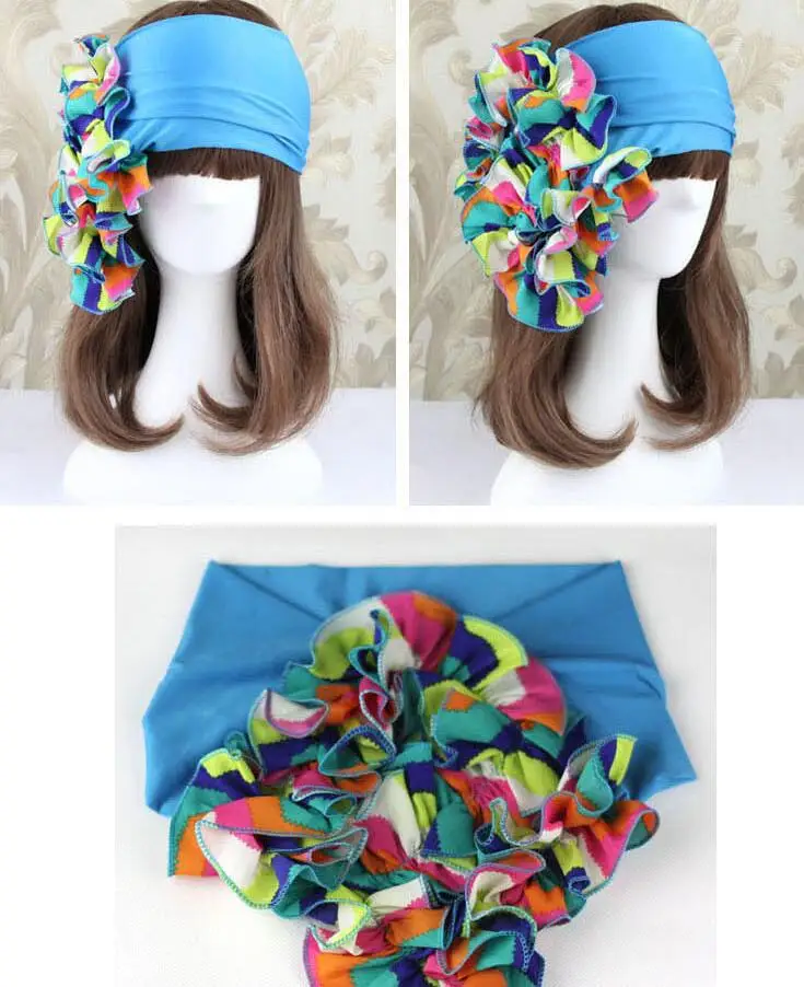 Женская корейская мода эластичная шифоновая повязка на голову для девочек с большим цветком головные уборы пляжные аксессуары для отдыха R705
