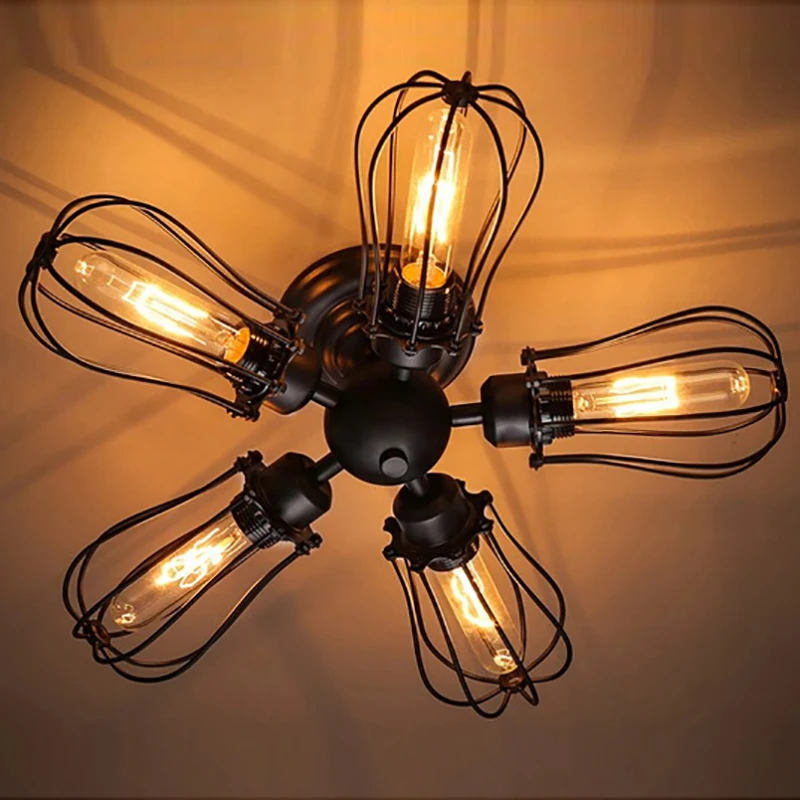 Retro vintage black 5 lights grapefruit style font b kitchen b font Ceiling Lights e27 lamp