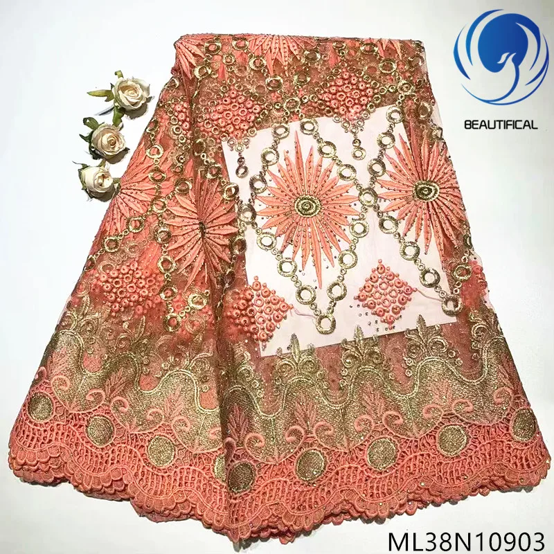 

BEAUTIFICAL african cord net lace fabrics embroidery 5 yards tulle lace with guipure fabric french cord lace ML38N109