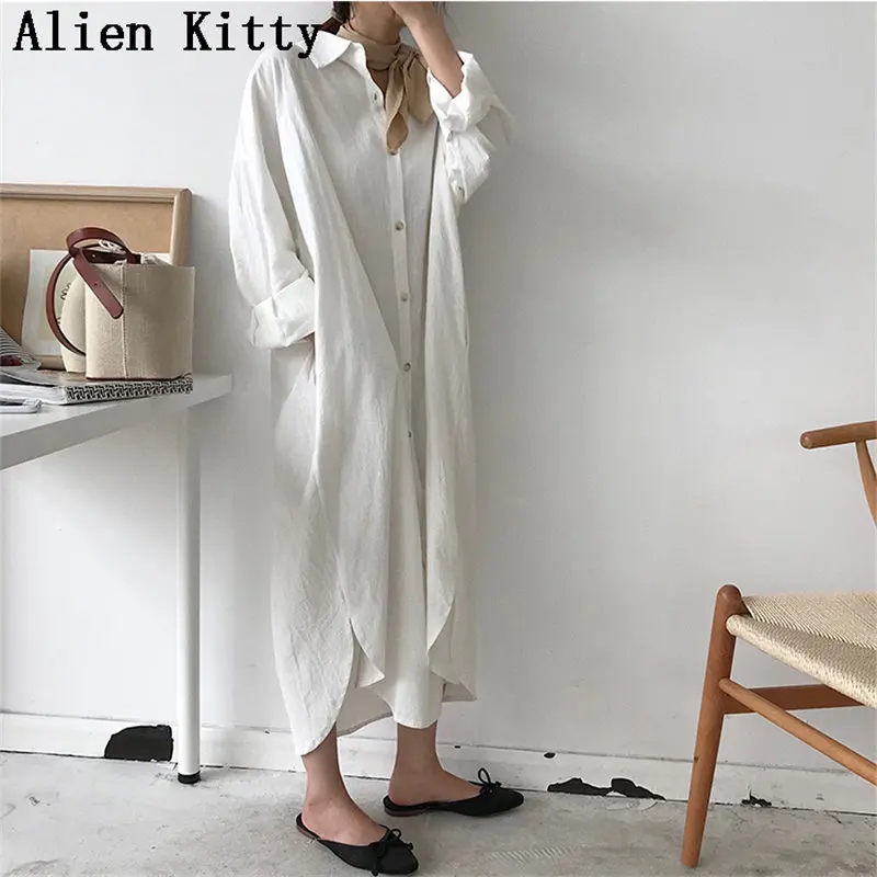 Женское платье с длинным рукавом Alien Kitty повседневное однотонное до щиколотки