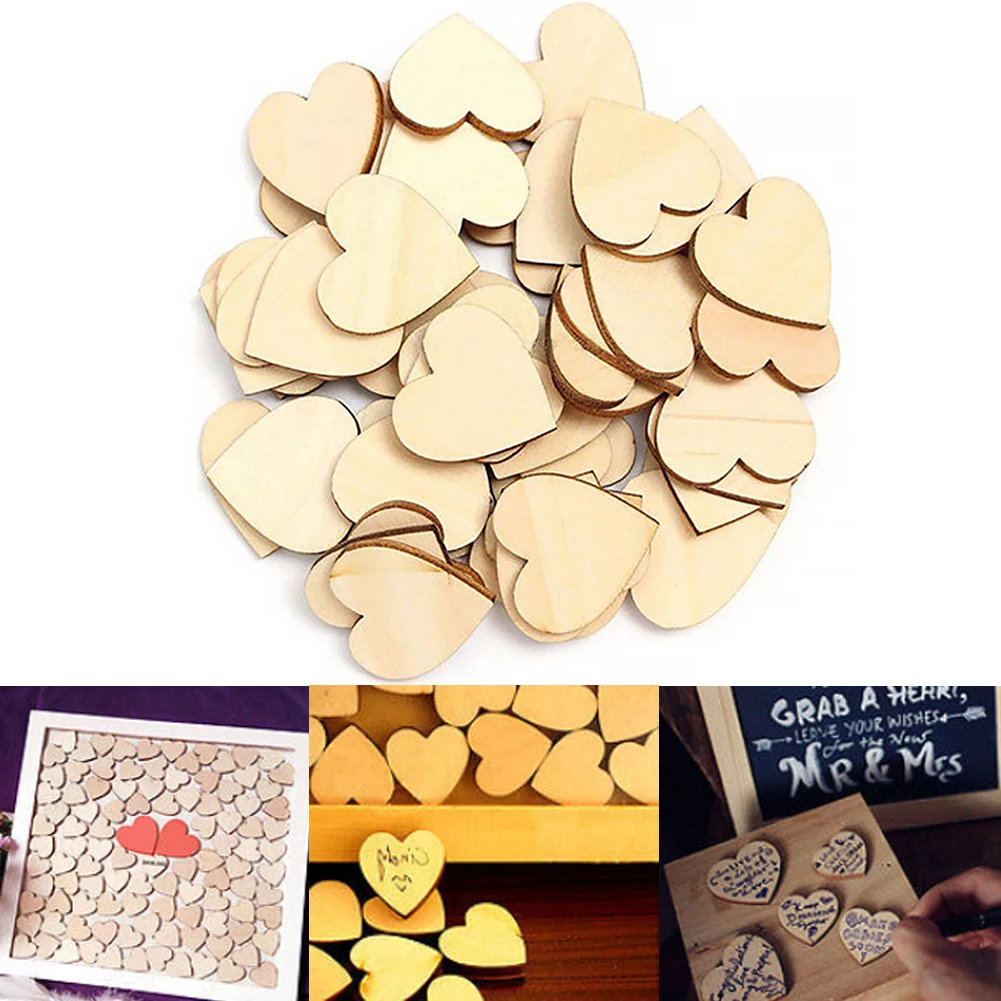 

50Pcs Wooden PatchLove Hearts Shapes Embellishments Small Plain Craft Decoration 20/30/40mm #0128