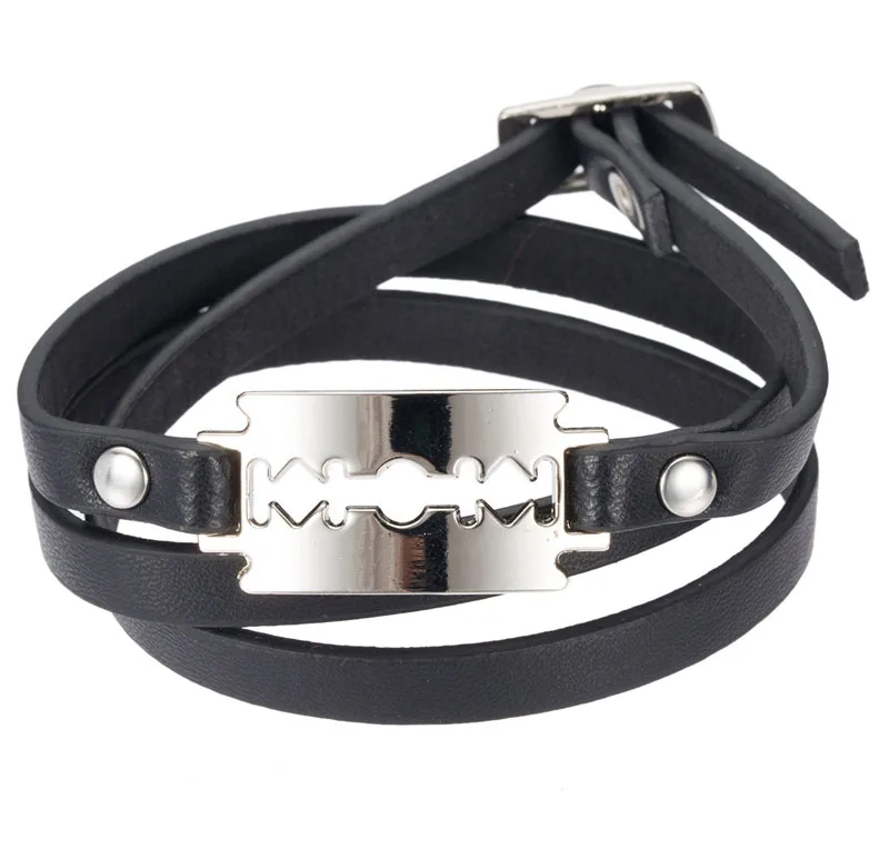 

Multi-turn Winding Handmade Leather Bracelet Retro Alloy Hollow Letter PU Couple Bracelet Rope Blade Bracelet Drop Ship