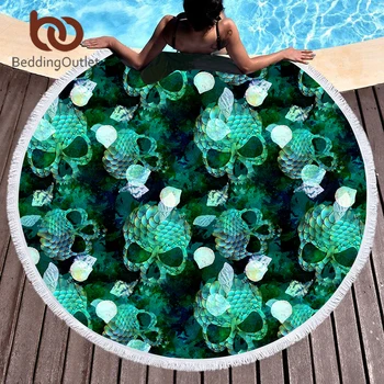 

BeddingOutlet Skull Microfiber Round Beach Towel for Adult Marine Shell Gothic Summer Towel Toalla 150cm Green Squama Picnic Mat