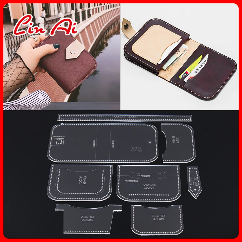 Linai 1 Unidades Short wallet drawings Acrylic formwork Plaid pattern DIY handmade leather layout cardboard |