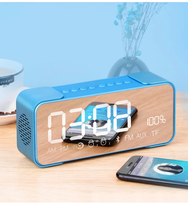 

Bluetooth Wireless Speaker Portable Sound System 3D Stereo Music Box with TF USB FM Radio Party Speaker mirrors with clock Q8