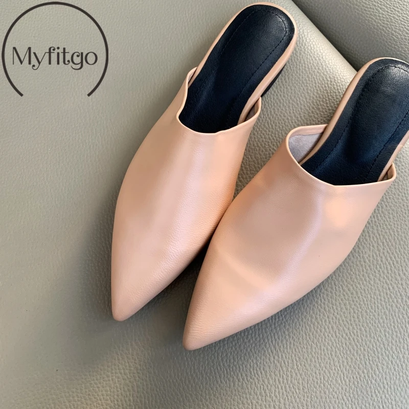 

Blingbling Women Spring Mules Genuine Leather Pointed Toe Flats with Female Spring/Summer Mules Slippers Solid Outside Fashion