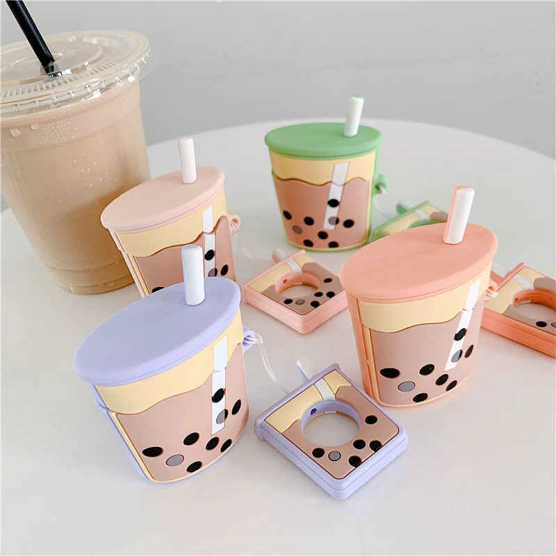 

For Airpods case Funny Milk Tea For Apple Airpods Protective Cover Cartoon Silicone Wireless Bluetooth Headphone Charging Bag