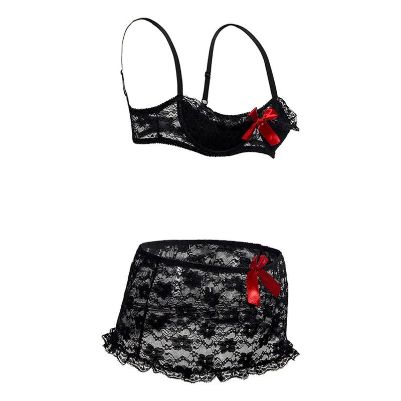 Sexy Lace Bra Sets Lace Open Cup Bra+Garter Skirt Sexy Lingerie Women Exotic Apparel Porn Erotic Lingerie Hot Underwear Costumes