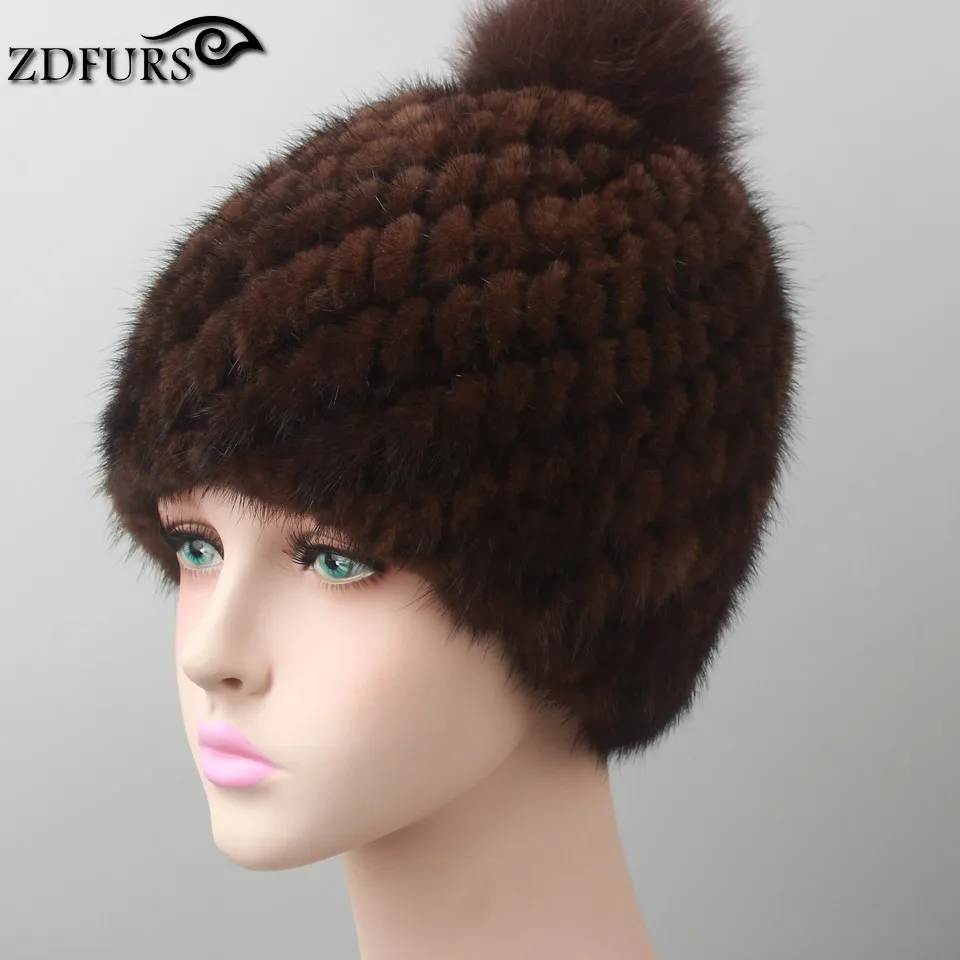 Лидер продаж 2020 женские зимние вязаные шапки FXFURS из искусственного меха норки